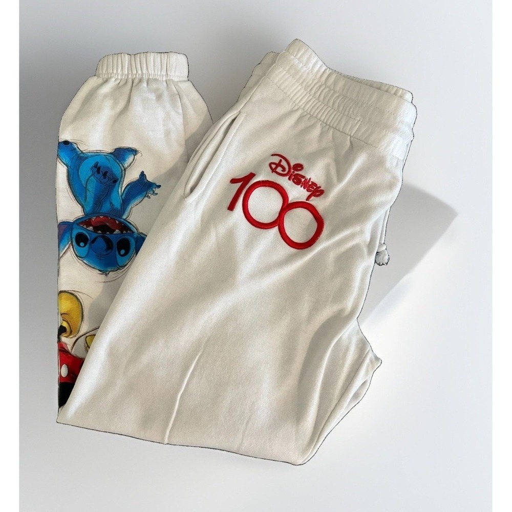 Disney 100 Jogger Pants Womens XL 15/17 White Pooh Stitch Tinkerbell Lounge